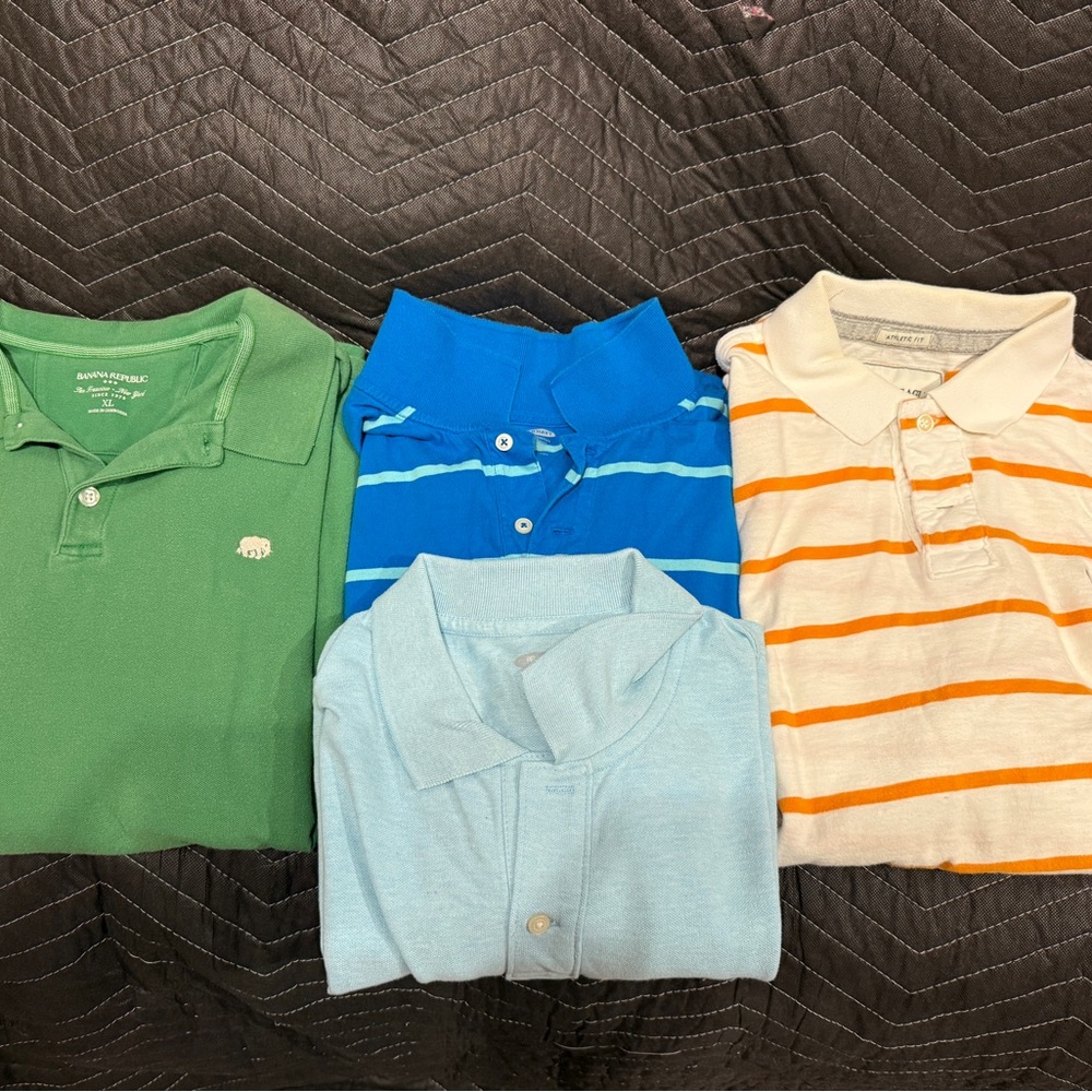 Men's Polo Shirt Bundle - Green, Blue, Light Blue, Cream with Orange Stripes